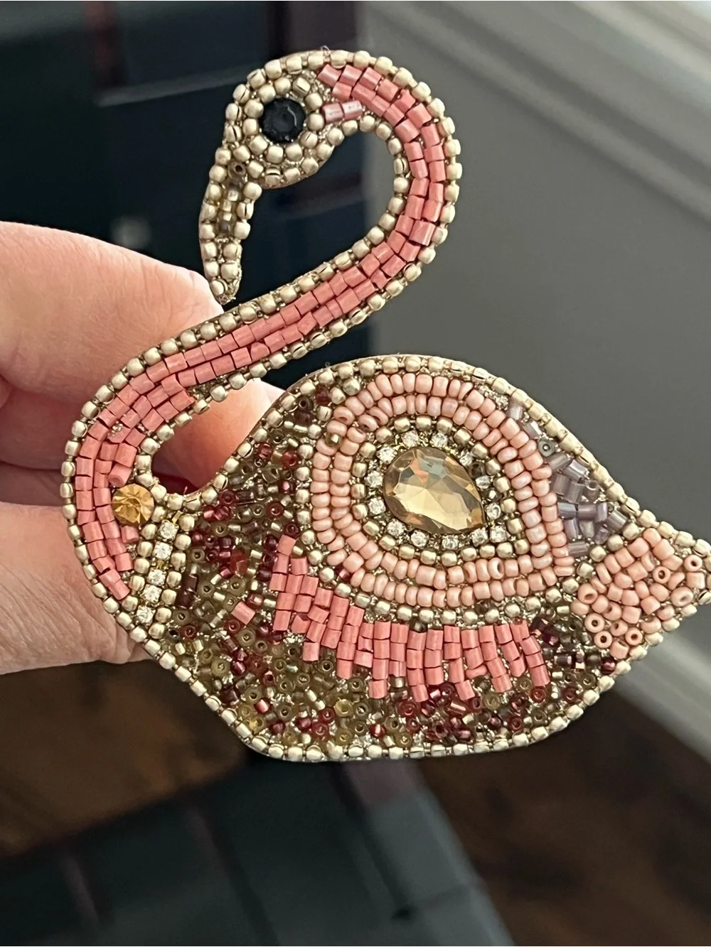 Pier 1 Imports Set of 4 Beaded Pink Flamingo Napkin Rings NWT